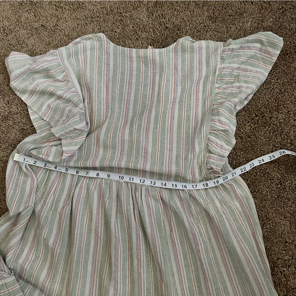 007.NWT Natural/Lilac/Green Stripe Babydoll V-Neck Dress - Picture 11 of 12